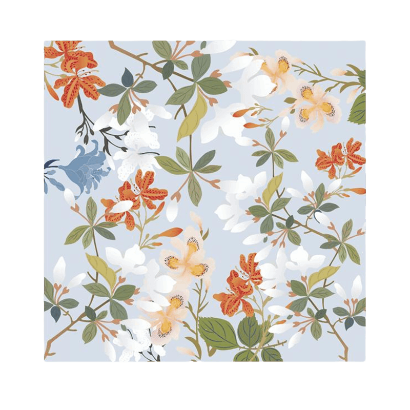 Floral Four Seasons Silk Square Scarf - Blue