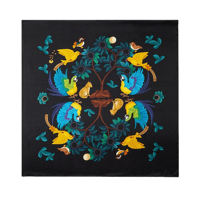 Floral and Avian Silk Square Scarf