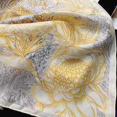 Mulberry Silk 14 Momme Square Scarf Vibrant Floral Gold 88x88 cm