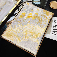Mulberry Silk 14 Momme Square Scarf Vibrant Floral Gold 88x88 cm