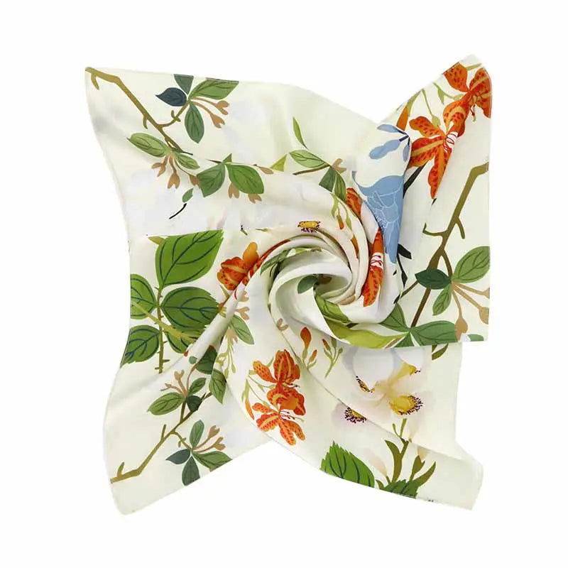 Floral Four Seasons Silk Square Scarf - Yellow