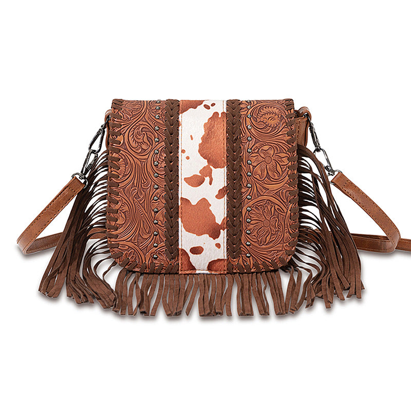 Western Cowboy Print Fringe Crossbody Bag