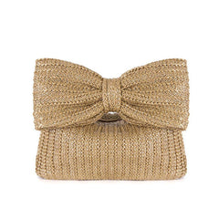 Vacation Style Woven Rattan Bow Clutch