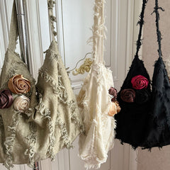 Linen Rose Tassel Wandering Shoulder Bag Crossbody Bag