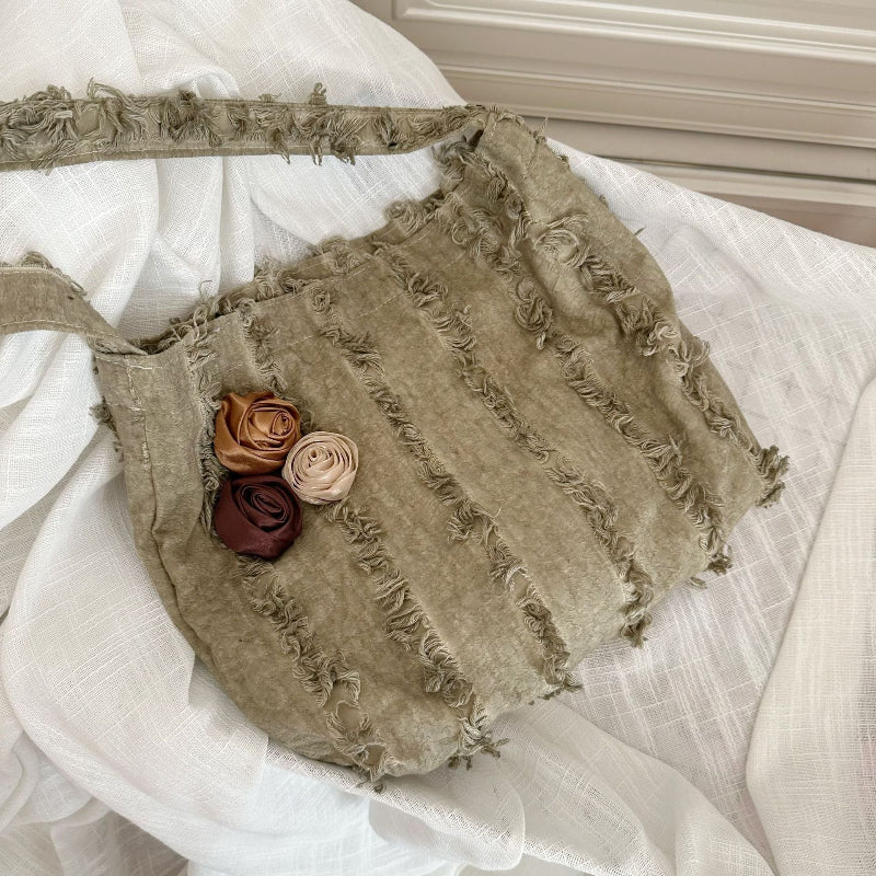 Linen Rose Tassel Wandering Shoulder Bag Crossbody Bag