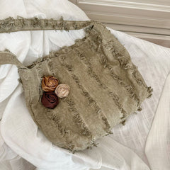 Linen Rose Tassel Wandering Shoulder Bag Crossbody Bag