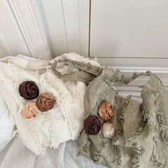 Linen Rose Tassel Wandering Beige Shoulder Bag Crossbody Bag
