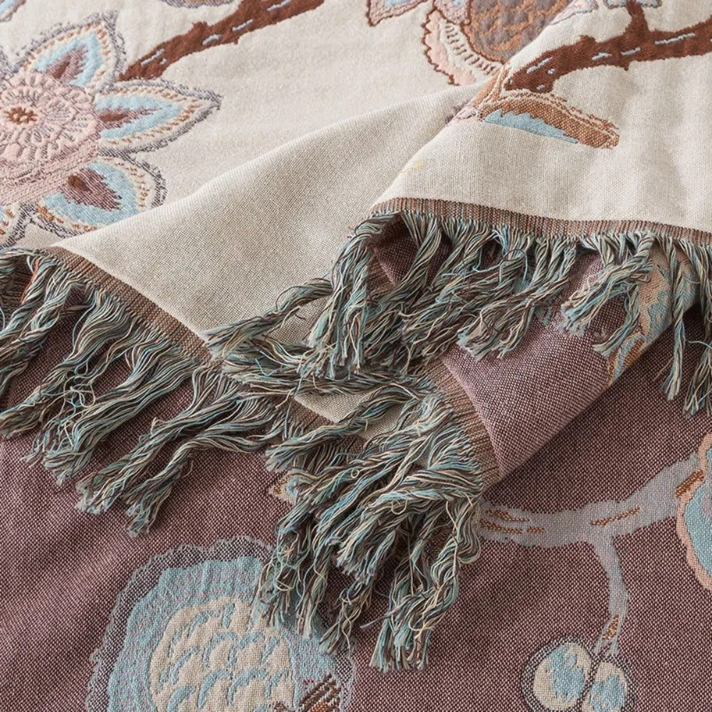 Orchid Trail Floral Cotton Tassel Bed Blanket