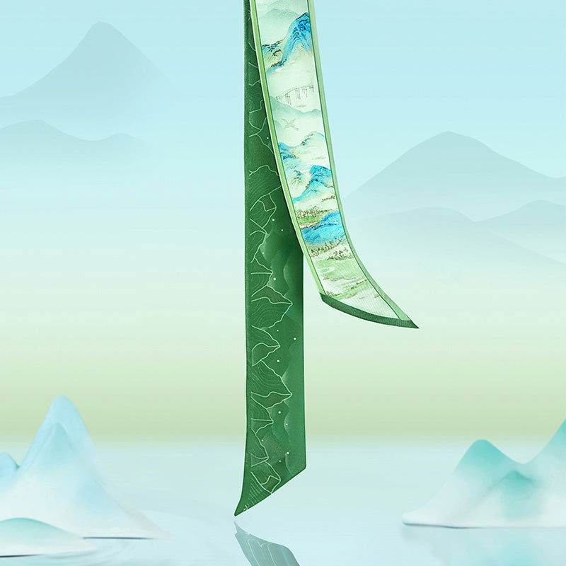 Chinese Painting Handcrafted 14-Momme Mulberry Silk Twilly– Green