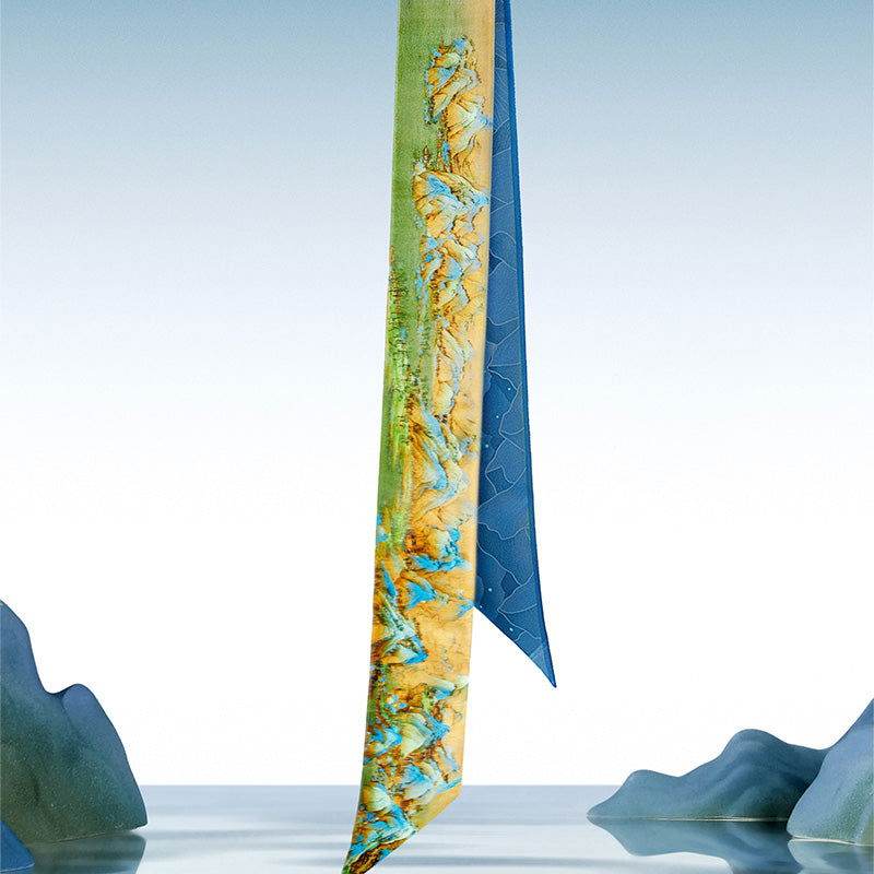 Chinese Painting Handcrafted 14-Momme Mulberry Silk Twilly– Cyan