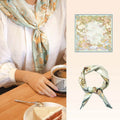 Floral & Crane Silk Square Scarf - Green