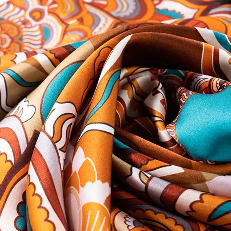 Phoenix & Lotus 16-Momme Mulberry Silk Medium Square Scarf - Brown