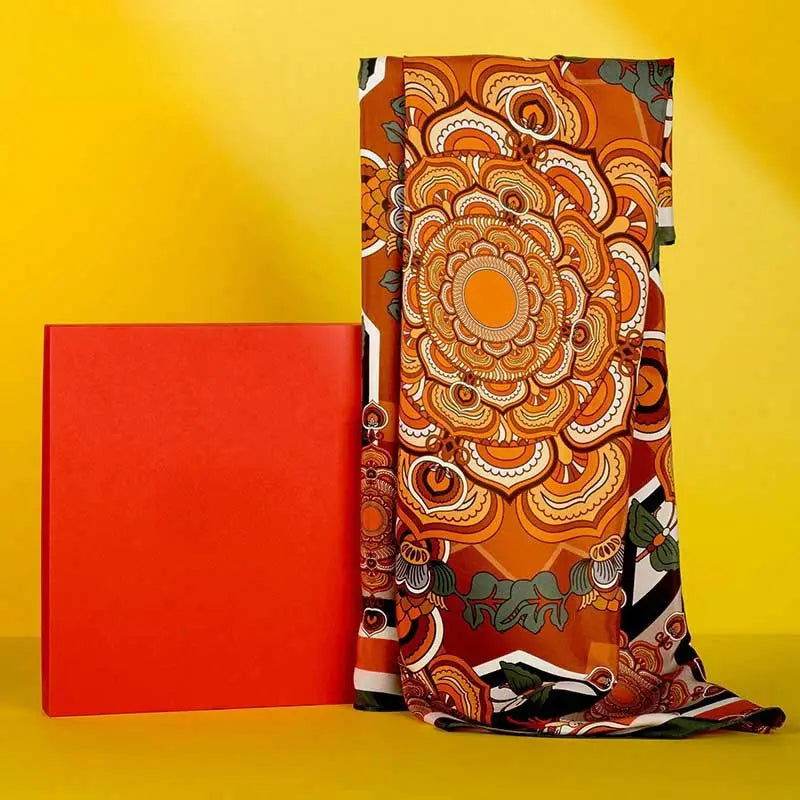 Phoenix & Lotus 16-Momme Mulberry Silk Medium Square Scarf - Brown