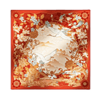 Floral & Crane Silk Square Scarf - Red