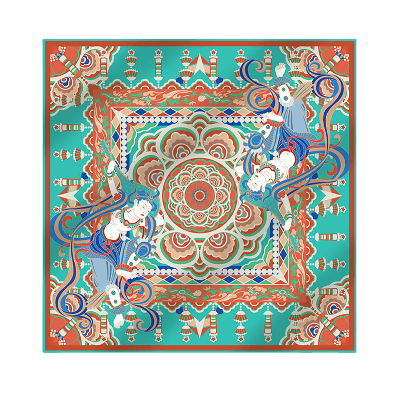 Mulberry Silk 16 Momme Celestial Dance Silk Square Scarf 90x90cm