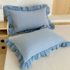 Striped Ruffled Lace Pillowcases in Multiple Colors