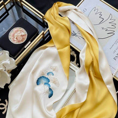 Handmade Suzhou Embroidery 16 Momme Silk Scarf 155x35cm