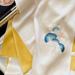Handmade Suzhou Embroidery 16 Momme Silk Scarf 155x35cm