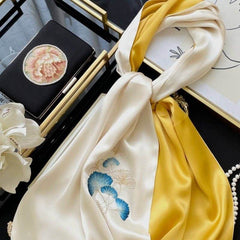 Handmade Suzhou Embroidery 16 Momme Silk Scarf 155x35cm