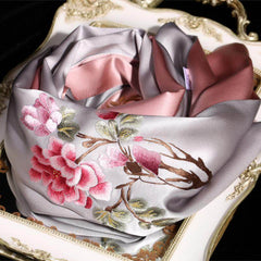 Handcrafted Suzhou Embroidery 100% Mulberry Silk Scarf 155x35 cm