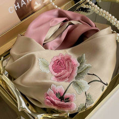 Handmade Su Embroidery 16 Momme Silk Scarf Peony 155x35cm