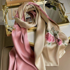 Handmade Su Embroidery 16 Momme Silk Scarf Peony 155x35cm