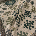 Tribal-Inspired Soft Geometric Fringe Cotton Blanket