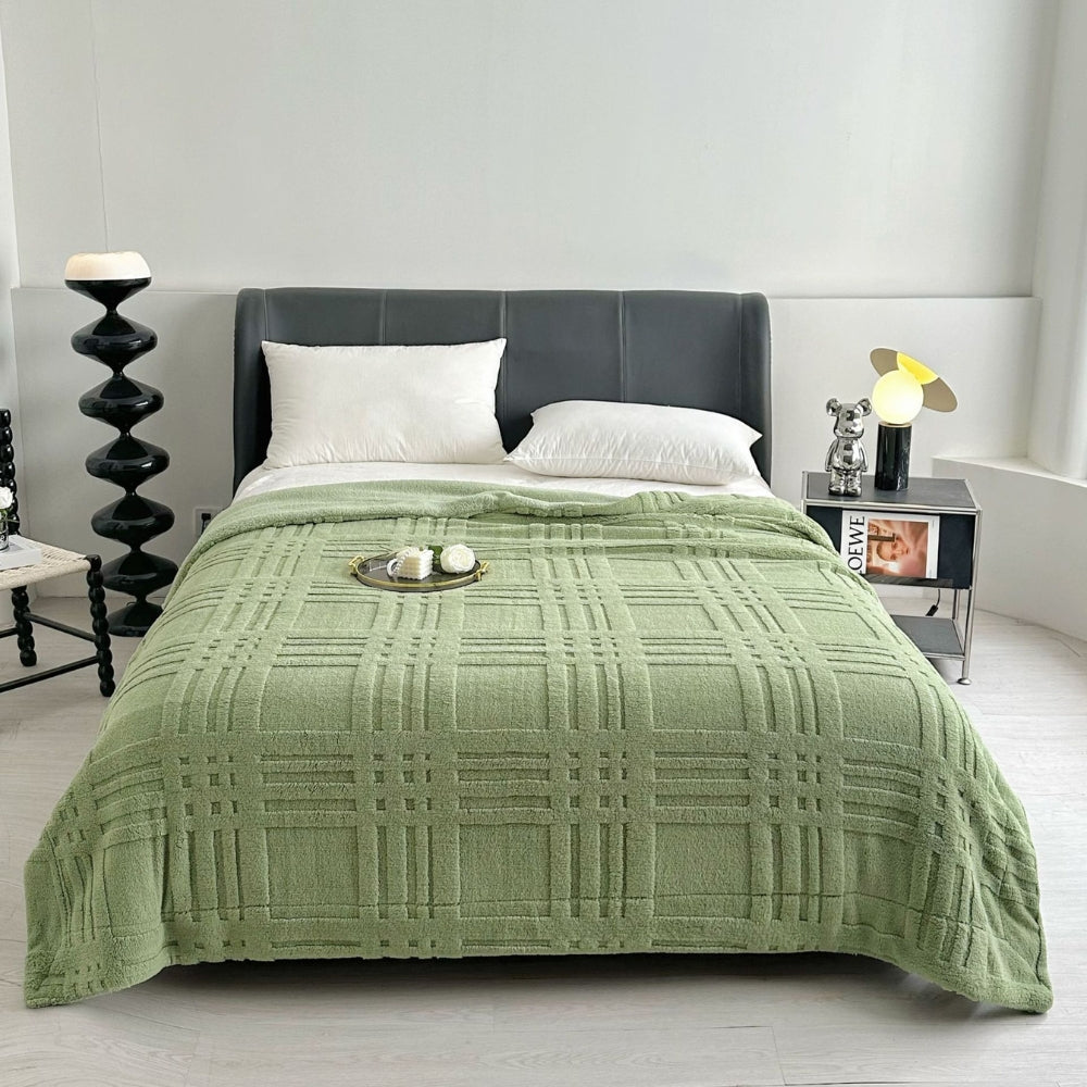 Plaid Embossed Grid Pattern Winter Blanket