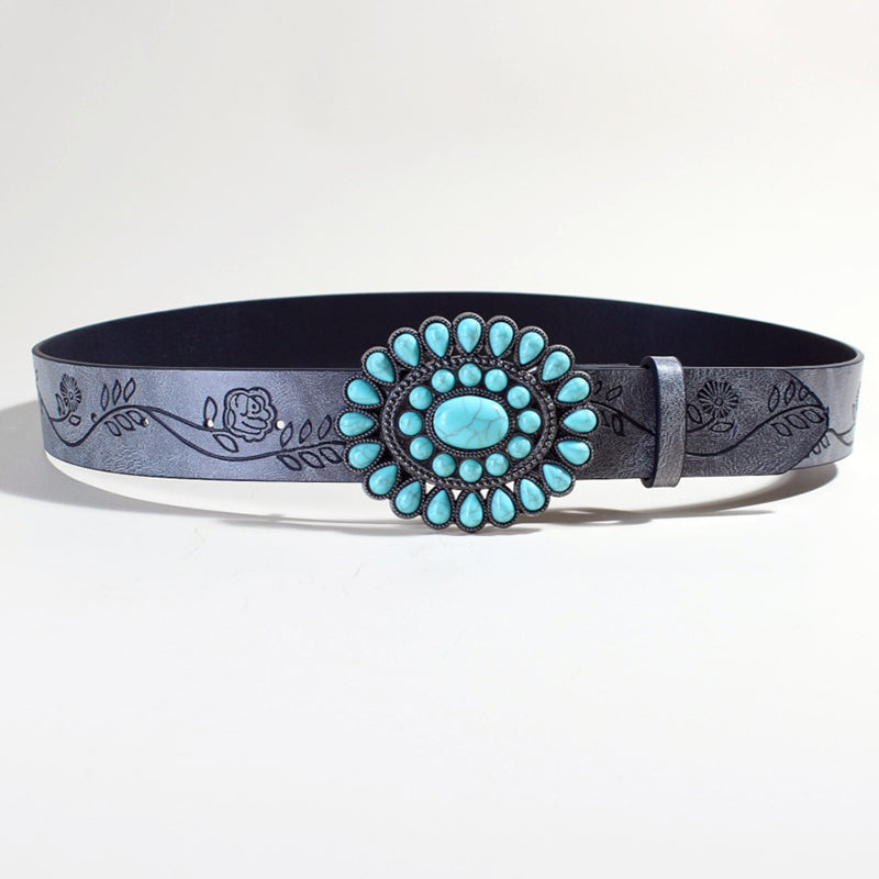 Boho handmade Rose Pattern Turquoise Gray Bead Belt