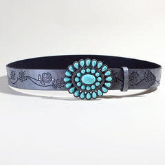 Boho handmade Rose Pattern Turquoise Gray Bead Belt