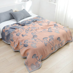 LoomVita Ginkgo Leaf Cotton Gauze Reversible Quilt