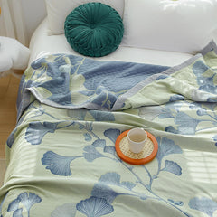 LoomVita Ginkgo Leaf Cotton Gauze Reversible Quilt