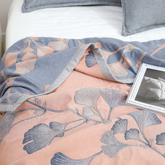 LoomVita Ginkgo Leaf Cotton Gauze Reversible Quilt