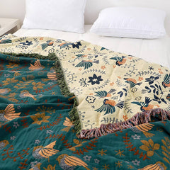 LoomVita Boho Breathable Flower Bird Reversible Blanket