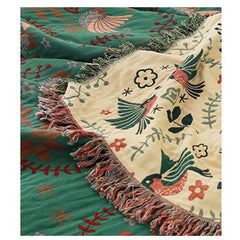 LoomVita Boho Breathable Flower Bird Reversible Blanket