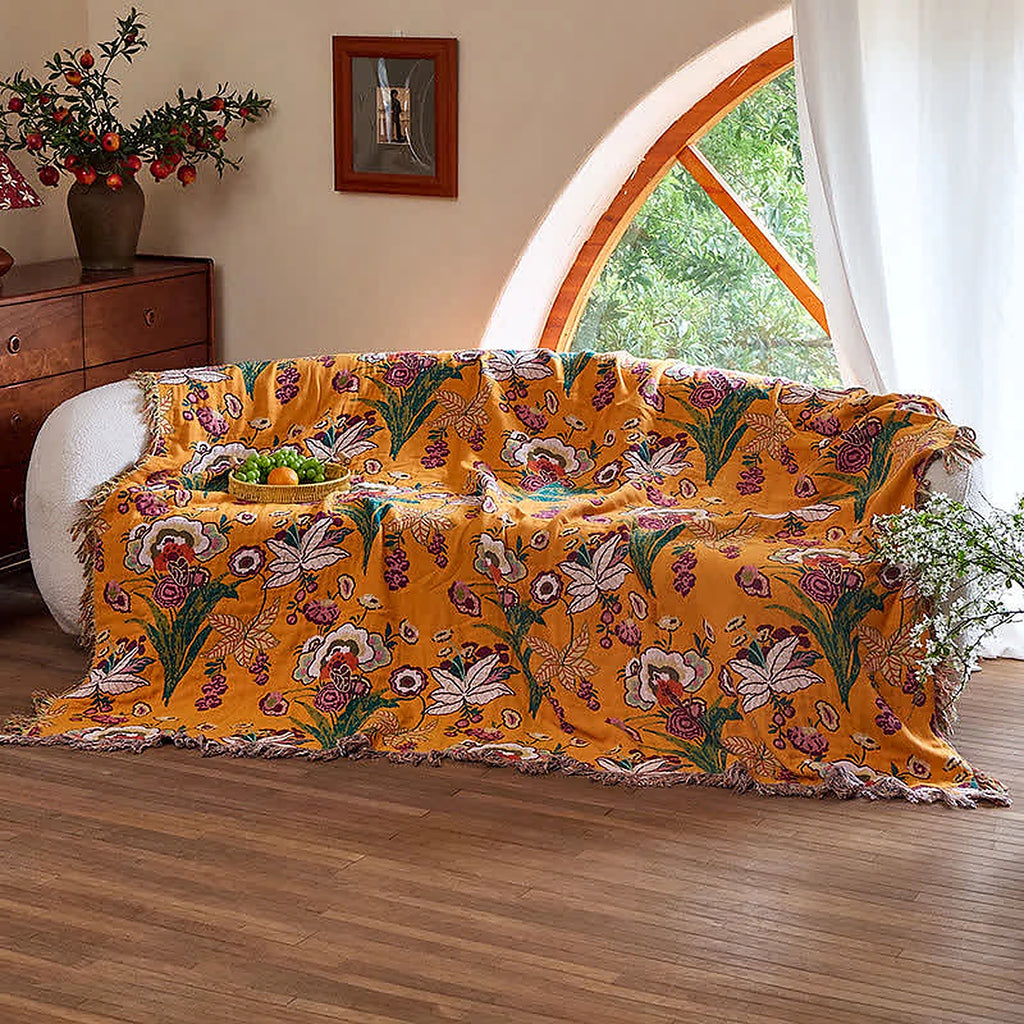 LoomVita Boho Reversible Cotton Gauze Tassel Quilt