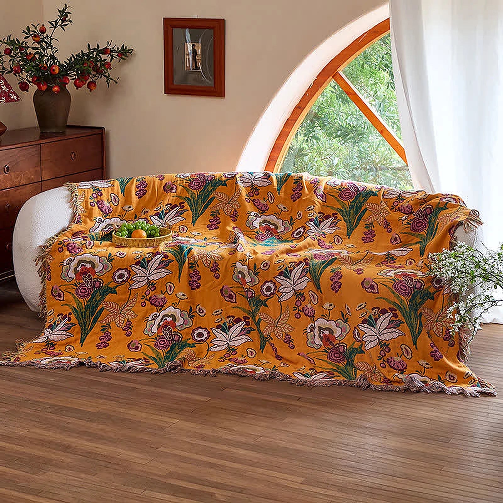 LoomVita Boho Reversible Cotton Gauze Tassel Quilt