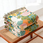 LoomVita Vintage Oil Painting Rosy Fringed Cotton Gauze Quilt