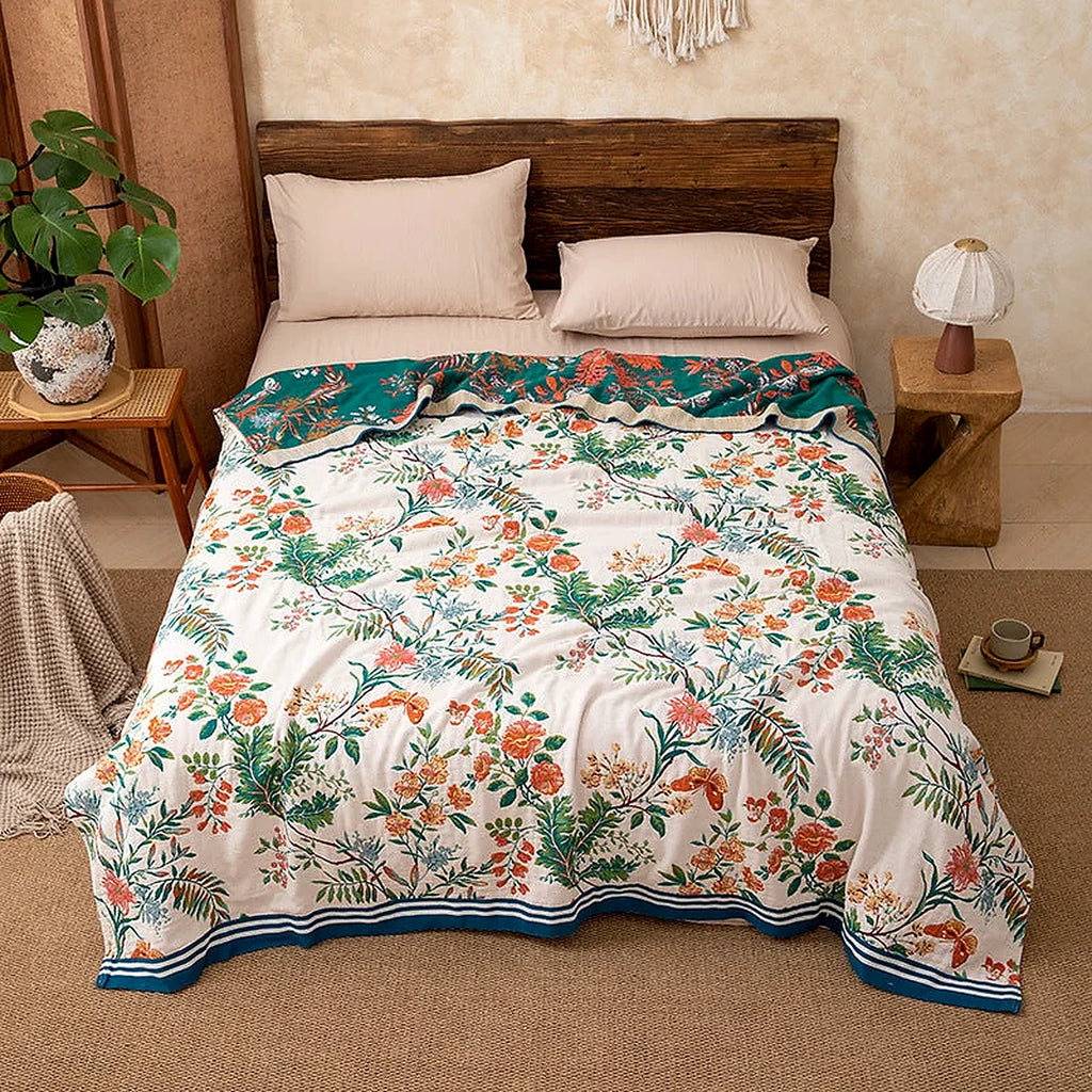LoomVita Vintage Vine Floral Reversible Cotton Gauze Quilt