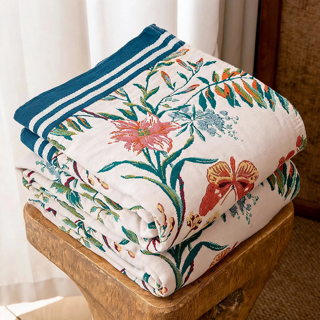 LoomVita Vintage Vine Floral Reversible Cotton Gauze Quilt