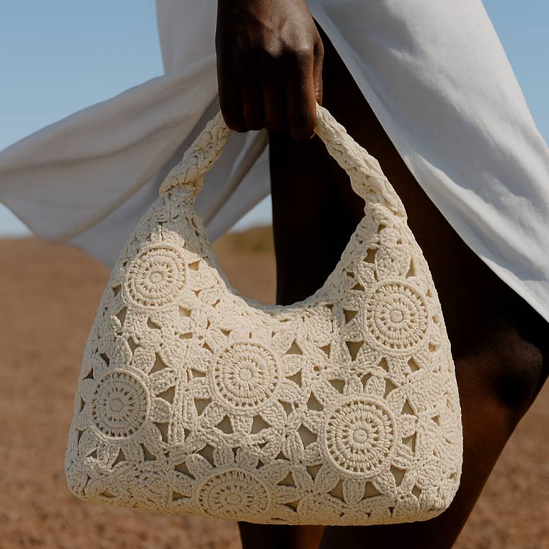 Crochet lace hobo clutch