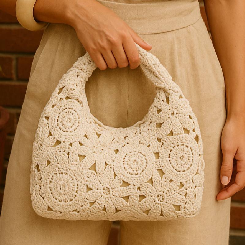 Crochet lace hobo clutch