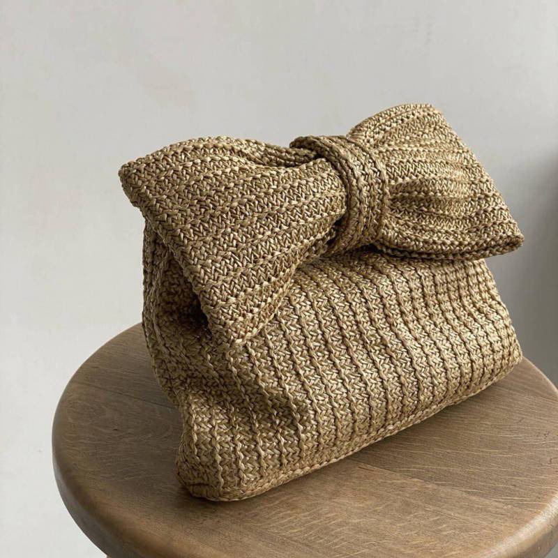 Vacation Style Woven Rattan Bow Clutch