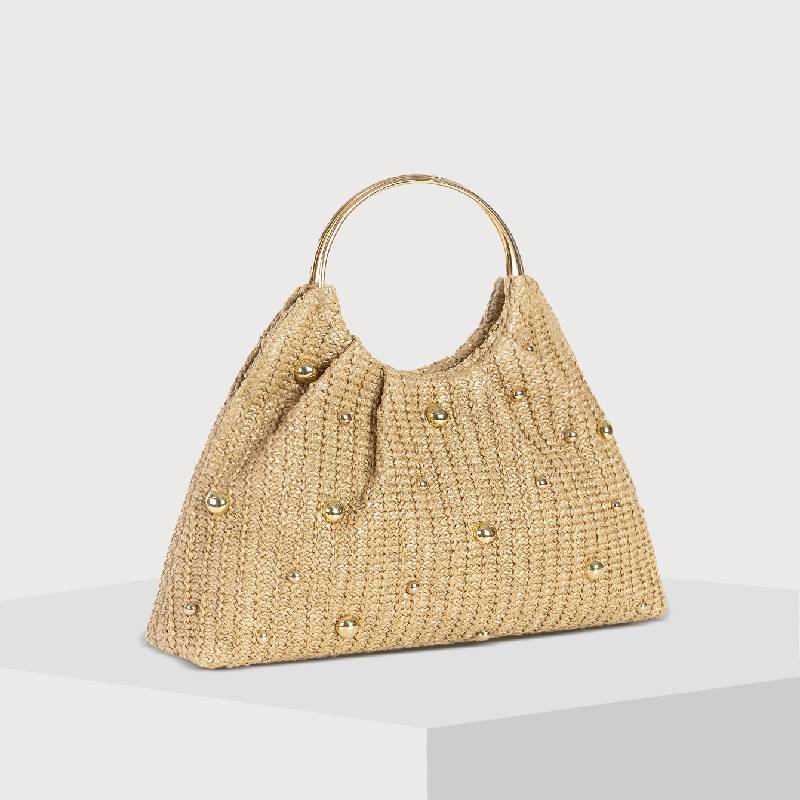Boho Chic Studded Woven Clutch Bag