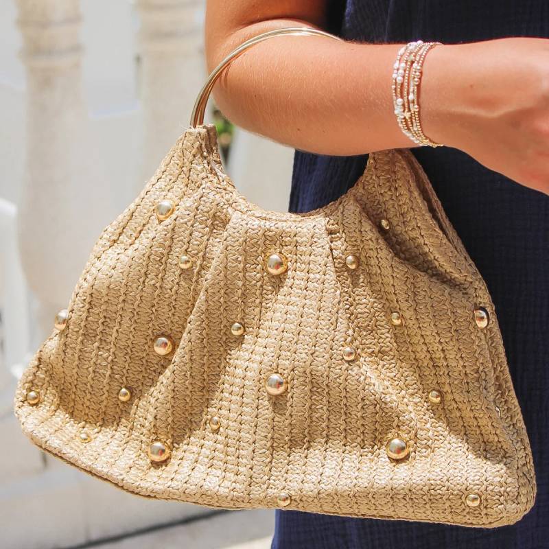 Boho Chic Studded Woven Clutch Bag