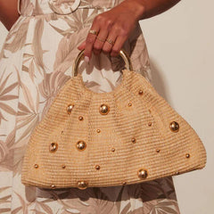 Boho Chic Studded Woven Clutch Bag