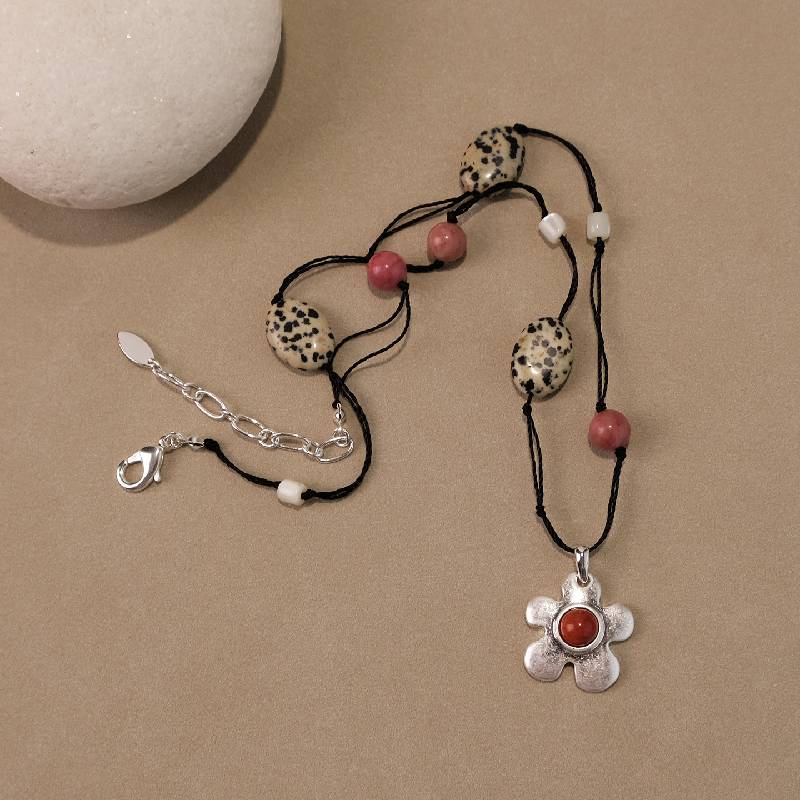 Handmade Floral Beaded Pendant Necklace