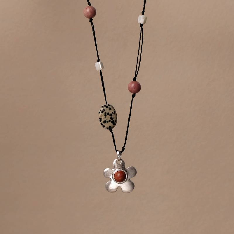 Handmade Floral Beaded Pendant Necklace