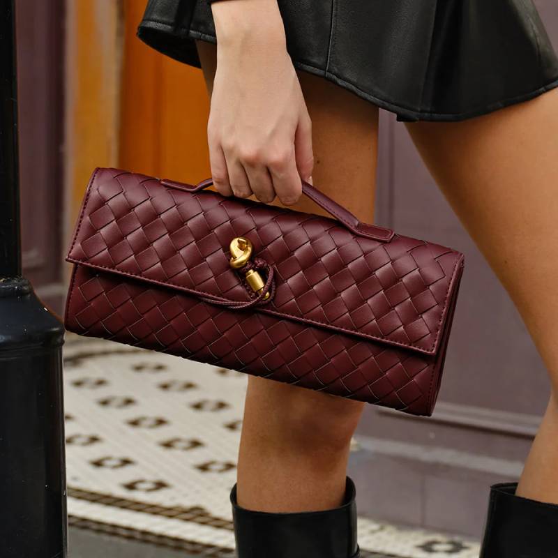 Woven Flap Clutch Black Shoulder Bag Handbag