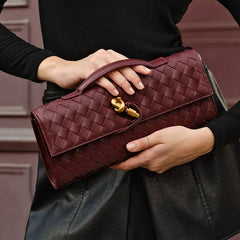 Woven Flap Clutch Dark Brown Shoulder Bag Handbag